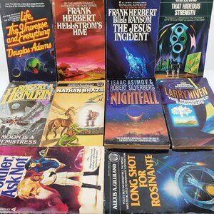 Vintage Sci-Fi Paperback Lot 10 Books Asimov, CS Lewis, Douglas Adams, Heinlein